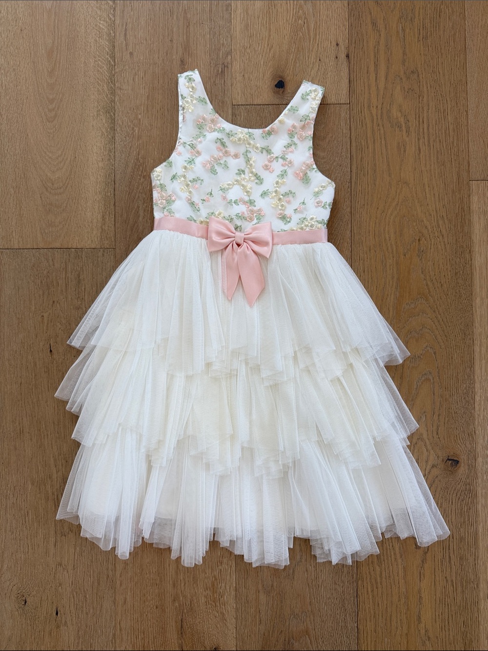 American Princess Ivory Layered Tulle Dress with Pink Bow
